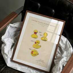 Yellow Rubber Duck Toy Patent Print Hand-Painted Watercolor Wall Art - thumbnail 2