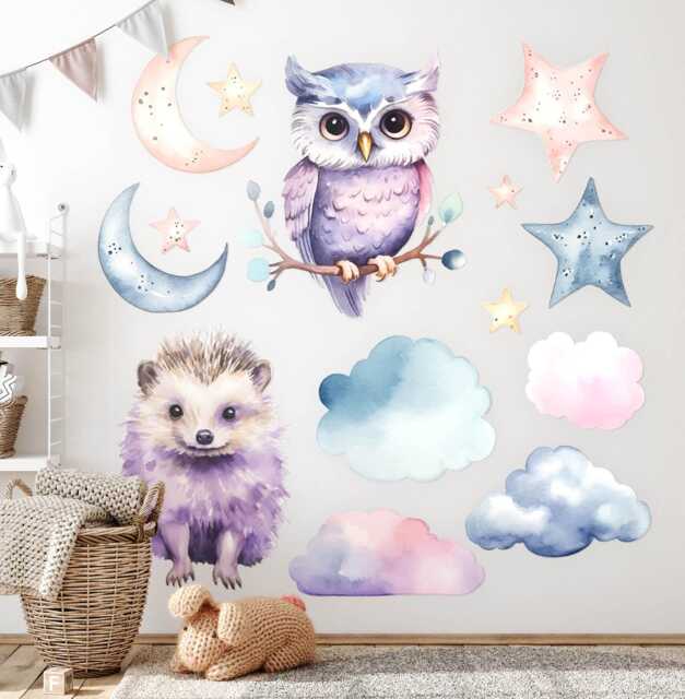 Magical Nature Of Animals Wall Stickers For Kids Room, Purple Baby Room Decor, Animals Decal Children's Self Adhesive - image 1