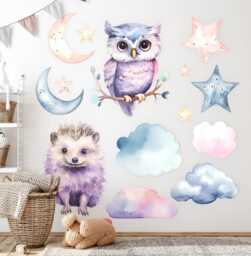 Magical Nature Of Animals Wall Stickers For Kids Room, Purple Baby Room Decor, Animals Decal Children's Self Adhesive