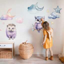 Magical Nature Of Animals Wall Stickers For Kids Room, Purple Baby Room Decor, Animals Decal Children's Self Adhesive - thumbnail 2