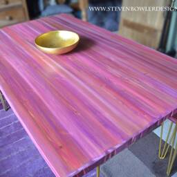 Strawberry Fair Coastal Cottage Dining Table in Stunning Shades Of Pinks 140 cm L X 80 Gold Hairpin Legstapered Wood Legs Also Available - thumbnail 2