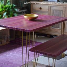 Strawberry Fair Coastal Cottage Dining Table in Stunning Shades Of Pinks 140 cm L X 80 Gold Hairpin Legstapered Wood Legs Also Available - thumbnail 4
