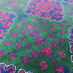 5x7Ft Handmade Afghan Soft Wool Rug, Green & Red Geometric Design, Rug For Living Room - thumbnail 4