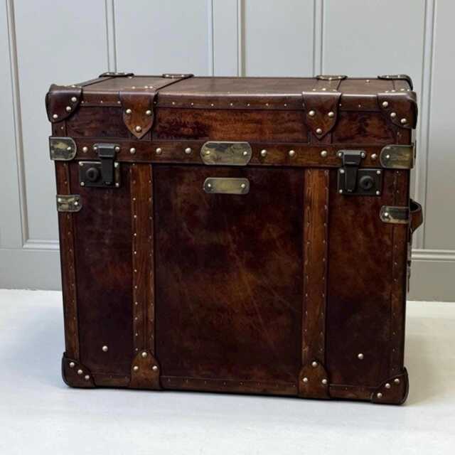 Antique Style Aged Chestnut Brown Travel Trunk English Bespoke Living Room Storage Side Table - image 1