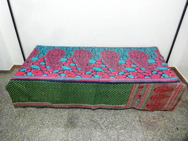Kantha Quilt Indian Cotton Bedspread Blanket Bedding , Bed Cover, Sofa Throw , Gardern Decor - image 1