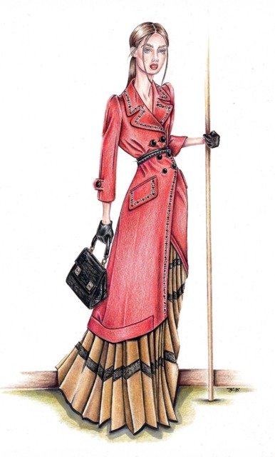 High End Wall Art Of An Original Pencil & Marker Fashion Illustration A Red Coat Outfit Perfect Home Decor Fashionista