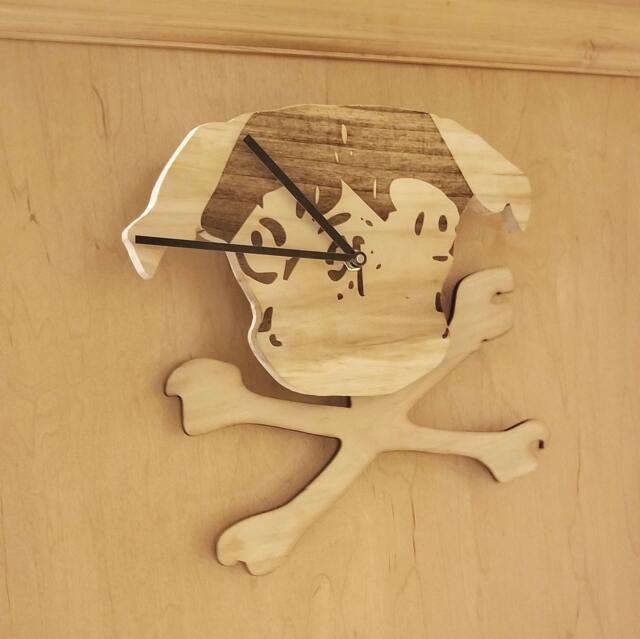 Custom Clock With Swinging Pendulum - Wooden Pug & Crossbones Dog, Cat, Or Mermaid Tail Personalized Engraved Image Unique Gift - image 1