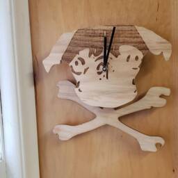 Custom Clock With Swinging Pendulum - Wooden Pug & Crossbones Dog, Cat, Or Mermaid Tail Personalized Engraved Image Unique Gift - thumbnail 2