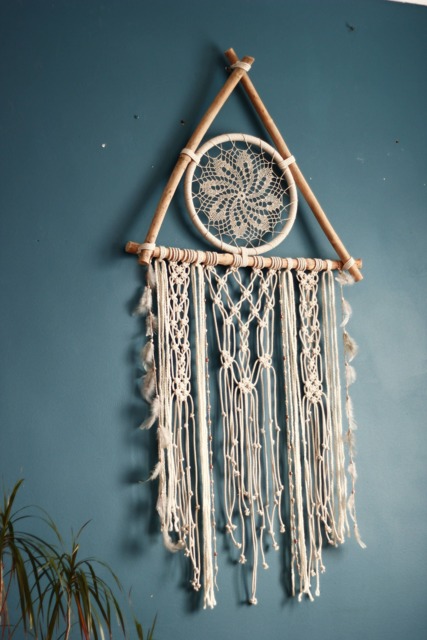 Triangle Macrame Dream Catcher, Crochet Doily Wall Hanging - image 1