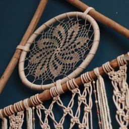 Triangle Macrame Dream Catcher, Crochet Doily Wall Hanging - thumbnail 3