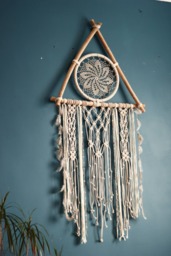 Triangle Macrame Dream Catcher, Crochet Doily Wall Hanging - thumbnail 1