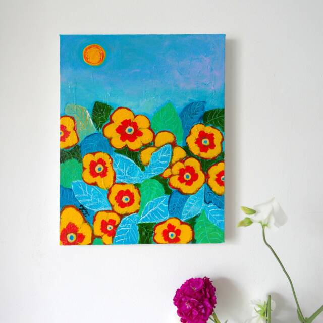 Textured Primrose Floral Painting, Gallery Wall Art, 8x10 - image 1