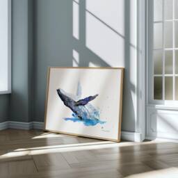 Humpback Whale Watercolor Art Print, Beach House Decor - thumbnail 3