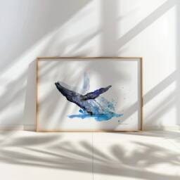 Humpback Whale Watercolor Art Print, Beach House Decor - thumbnail 2