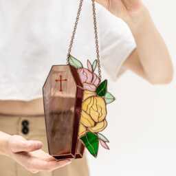 ??offin Flowers Roses Suncatcher Stained Glass Gothic Decor Home House Window Wall Hangings Horror Halloween Gift, Spooky Vibes Dark Academia - thumbnail 4