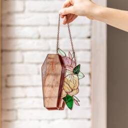 ??offin Flowers Roses Suncatcher Stained Glass Gothic Decor Home House Window Wall Hangings Horror Halloween Gift, Spooky Vibes Dark Academia - thumbnail 3