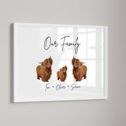 Personalised Framed Highland Cow Family Print, Sign, Gift, Home Decor Gifts, Scottish Cattle Gift - thumbnail 2