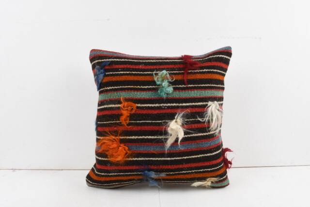 Handmade Turkish Kilim Pillow Embroidered Wool Cushion Cover - 18''x18'' - image 1