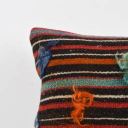 Handmade Turkish Kilim Pillow Embroidered Wool Cushion Cover - 18''x18'' - thumbnail 3