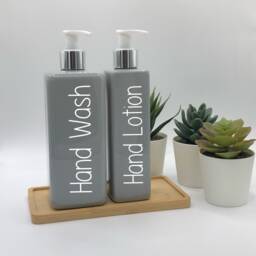 Personalised Grey Square Soap Dispenser Bottle With White/Silver Pump 250Ml & 500Ml - thumbnail 4
