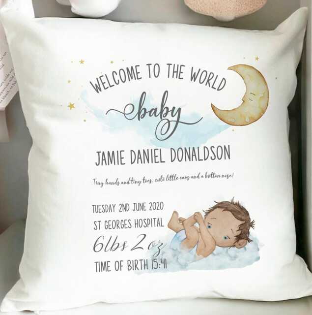 Personalised New Baby Cushion, Birth Stats Gift, Newborn Gift - image 1