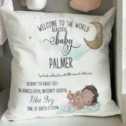 Personalised New Baby Cushion, Birth Stats Gift, Newborn Gift - thumbnail 2