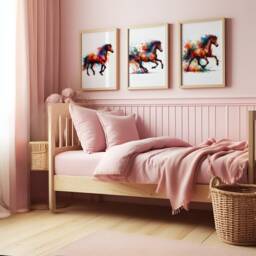 Horse Nursery Artwork - 3 Brown Horses Posters - Kids Pony Prints Girls Room Wall Art Girl Bedroom Decor Playroom Print Gift