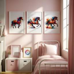 Horse Nursery Artwork - 3 Brown Horses Posters - Kids Pony Prints Girls Room Wall Art Girl Bedroom Decor Playroom Print Gift - thumbnail 2