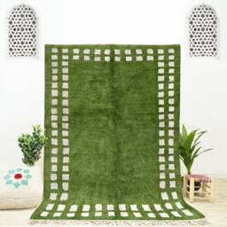 Green Checkered Moroccan Rug Handmade Beni Ourain Shag Rug - thumbnail 1