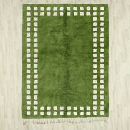 Green Checkered Moroccan Rug Handmade Beni Ourain Shag Rug - thumbnail 2