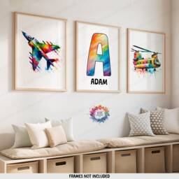Personalised Kids Airplane Wall Art - Set Of 3 Prints - Colourful Boys Posters Room Nursery Custom Name Decor Girl Aviation Gifts - thumbnail 2