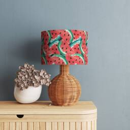 Lampshade Watermelon Velvet - Drum Lamp Shade 25cm 30cm 35cm 40cm 45cm Pink Green Fruit Tropical Vibrant Table Lamp Shade, Ceiling - thumbnail 4
