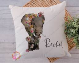 Elephant Cushion, Pillow, Girl Elephant, Gift, Gift For Mum, Lover, Her, Floral - thumbnail 1