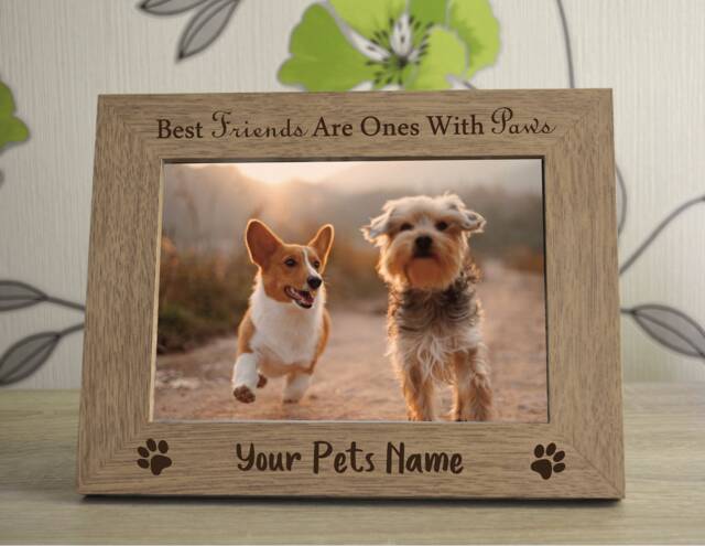 Best Friends Are Ones With Paws Cat Dog Pet Personalised Engraved Wooden Photo Frame N1 Keepsake Gift Memorial - image 1