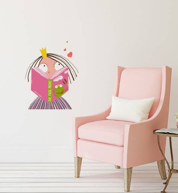 Lela The Princess Reading Book Wall Sticker Decal - Kids Stickers, Animals Childrens Decals, Art, Room