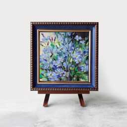 Forget-Me-Not Flower Oil Painting Original Gift Long Distance, Floral Blue Frame, Small Framed Art Wall Hanging 4x4 - thumbnail 3