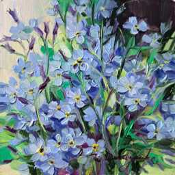 Forget-Me-Not Flower Oil Painting Original Gift Long Distance, Floral Blue Frame, Small Framed Art Wall Hanging 4x4 - thumbnail 1