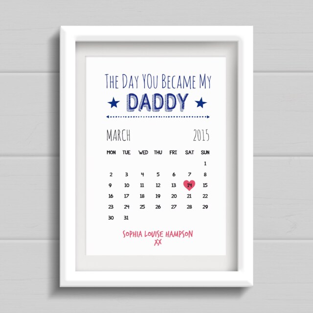 Father's Day Gift For Dad. Personalised Print From Son Or Daughter. The Day You Became My Daddy With Calendar Month. Birthday Present Father - image 1