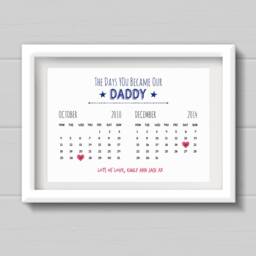 Father's Day Gift For Dad. Personalised Print From Son Or Daughter. The Day You Became My Daddy With Calendar Month. Birthday Present Father - thumbnail 3