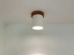 Handmade Ceramic Flush Mount Ceiling Light - Carved Texture, Wood Canopy - thumbnail 1