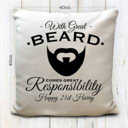 Personalised Beard Cushion Cover - Man Gift For Him With Great Phrase High Quality Heavy Material Home Decor 40cm 16 Inches - thumbnail 2