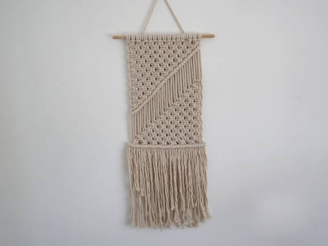 Boho Macrame Wall Hanging Unbleached Cotton, Wood Dowel - image 1
