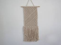 Boho Macrame Wall Hanging Unbleached Cotton, Wood Dowel - thumbnail 1