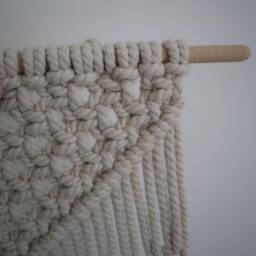 Boho Macrame Wall Hanging Unbleached Cotton, Wood Dowel - thumbnail 3