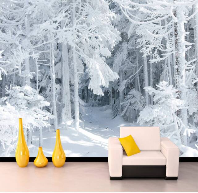 Winter Forest Mural Wallpapers Nature Wall Decals Forest Removable Wallpaper Minimalist Snowy Pine Trees Landscape - image 1