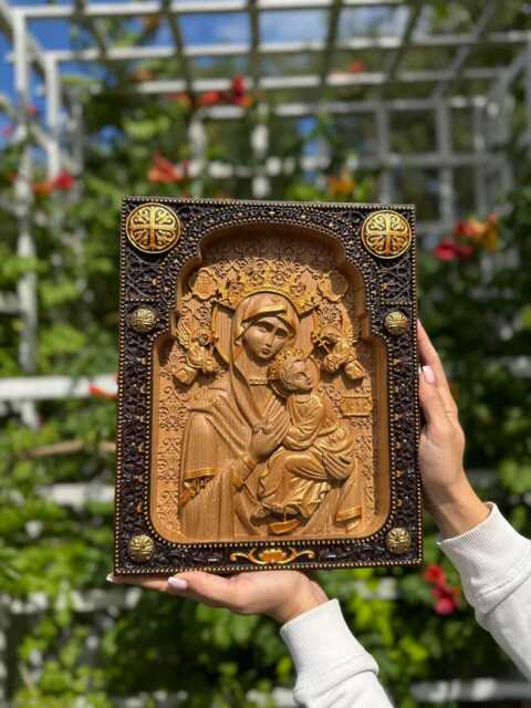 Our Lady Of Perpetual Help Wood Carving Religious Icon Wall Art, Tax Free - image 1