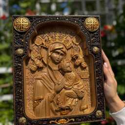 Our Lady Of Perpetual Help Wood Carving Religious Icon Wall Art, Tax Free - thumbnail 3