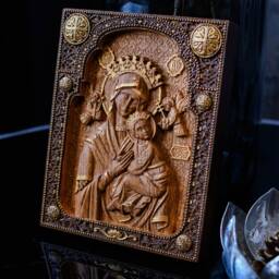 Our Lady Of Perpetual Help Wood Carving Religious Icon Wall Art, Tax Free - thumbnail 2