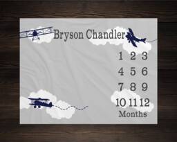 Airplane Milestone Blanket Monthly Growth Tracker Aircraft Soft Fleece Baby Shower Gift Newborn Watch Me Grow Boy - thumbnail 1