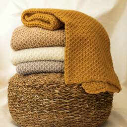 Mustard Yellow Alpaca Wool Knit Newborn Blanket, Crochet Edges - thumbnail 3